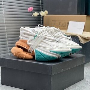 Balmain Women's Sneakers in White, Teal, and Peach